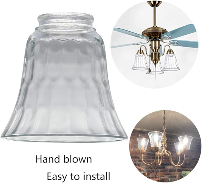 Ceiling Fan Light Covers, Clear Hammered Style Bell Glass Shade, Lighting Replacement Glass Shade Standard 2-1/8" Fitter Size, Perfect Ceiling Fan Globes Replacement Glass Accessories, Pack of 4
