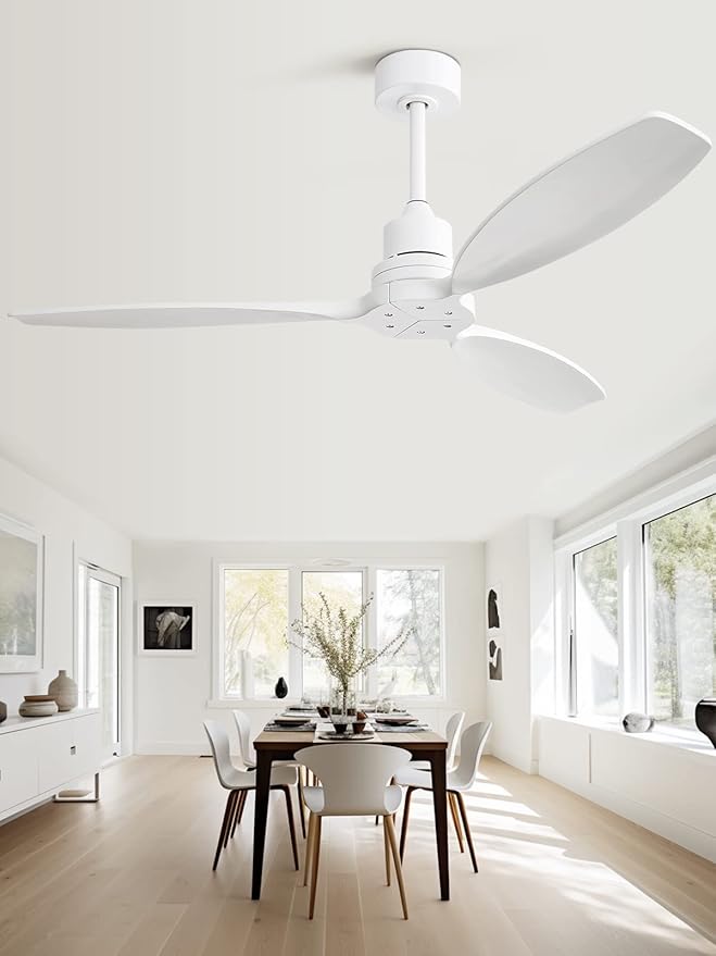 Sofucor Ceiling Fan without Lights, 52 Inch Low Profile Flush Mount Mordern Wood Ceiling Fan with Remote for Indoor Farmhouse Bedroom Living Room Outdoor Patio Porch, Reversible DC Motor, Noiseless
