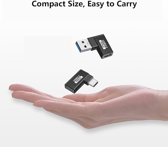 USB-A to USB-C Adapter (2-Pack), USB 3.2 for Charging, Data Transfer & OTG Aluminum 90 Degree Right Angle Conversion - Black