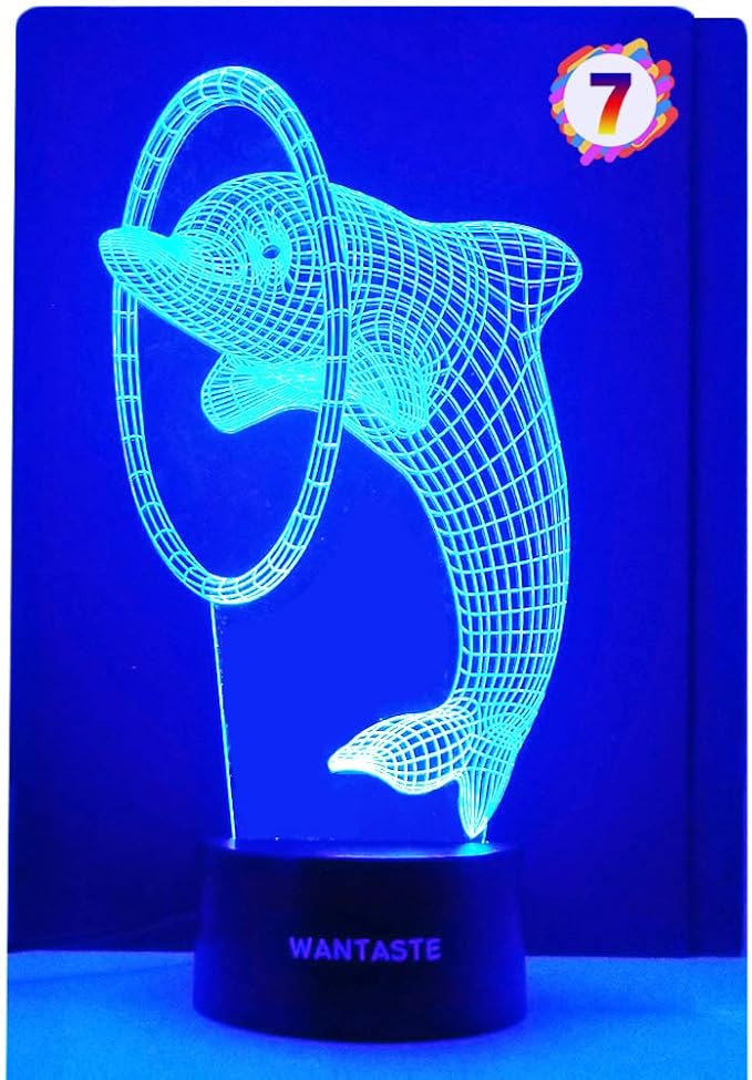 3D Dolphin Decor Lamp with Remote, 7 Color Changing Night Light Toys, Ocean Porpoise Birthday Gift for Kids, Girls, Boys