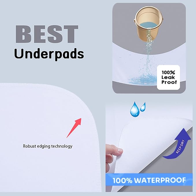 Washable Underpads, 24" x 24" (Pack of 2) Extra Heavy Absorbency , 100% Waterproof Mattress Protector,Flannel Cotton Underpads for Kids, Adults,Pets,Bed, Couch, Sofa, Floor,Home