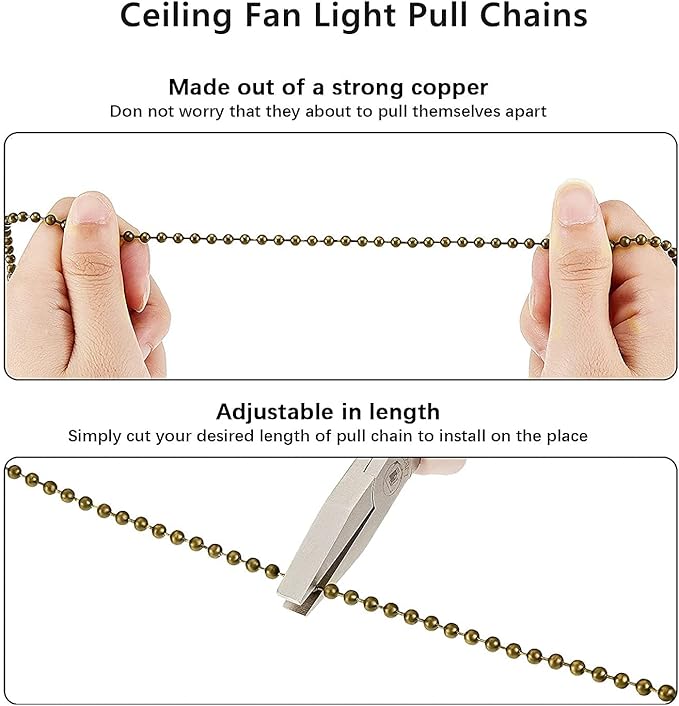 Ceiling Fan Pull Chain Set - 4 Piece Bulb and Fan Pattern Extension Pendant, 12 Inch Extender With Ball Connector (Antique Bronze)