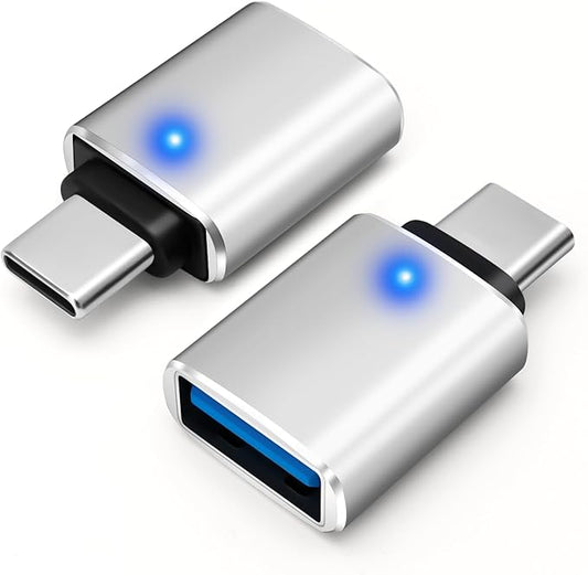 USB-C to USB-A Adapter (2-Pack), USB C Male to USB 3.0 Female Adapter Charging High-Speed Data Transfer and OTG - Silver