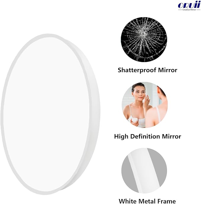 White Round Mirror, White Round Mirror 24 inch, Circle Bathroom Mirrors Metal Frame, Circle Mirrors for Wall, Bathroom, Over Sink, Living Room, Vanity.