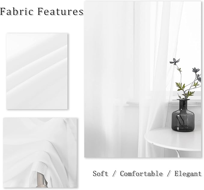 DUALIFE Bright White Sheer Curtains 84 Inches Long Set 2 Panels Grommet Look Semi Transparent Drape Tulle Gauze Voile Window Sheer Curtains for Bedroom Living Room 52X84 Inches Long