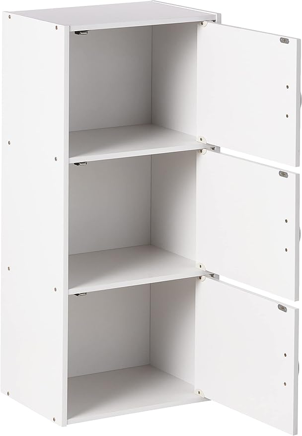 Hodedah Heavy Duty Engineered Wooden 3 Door Enclosed Multipurpose Storage Cabinet with Included Hardware for Easy Assembly, White