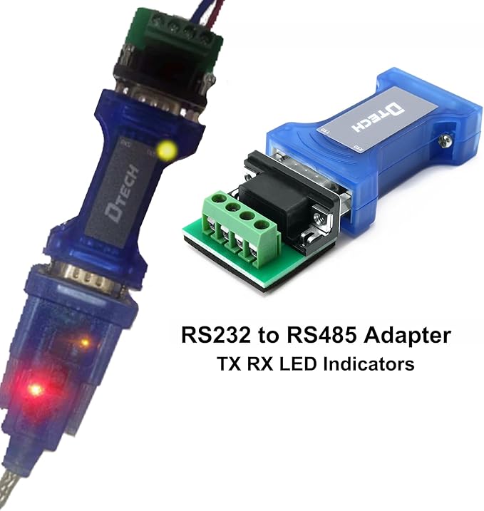 DTech RS232 to RS485 Converter Serial Communication Data Adapter with TX RX LED Indicators and Terminal Board