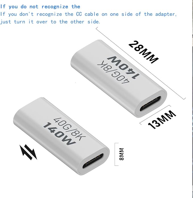 USB C Female to Female Adapter, USB Type C Coupler Extender Support 140W, 40Gbps, 8K@60Hz for Laptop, Phones and More Type C Devices (White),2 Pack