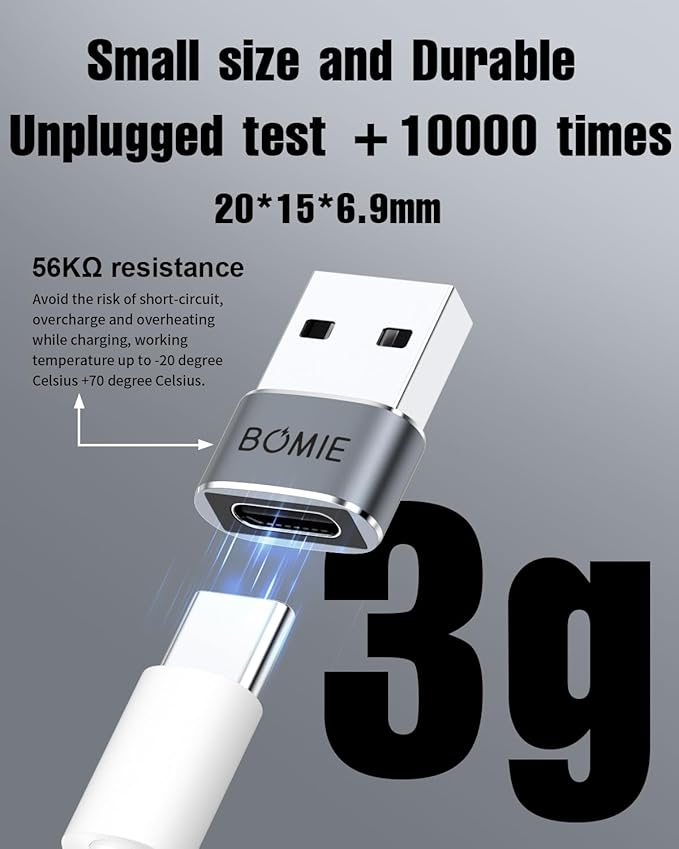 BOMIE 6 Pack USB to USB C Adapter,PD27W/66W/QC100W Fast Charging 480Mbps Data Transfer,USB C Female to USB A Male Adapter,Aluminum Housing for M-acBook,Phone 15/16/17 Pro Max,Pad,G-alaxy,P-ixel Gray