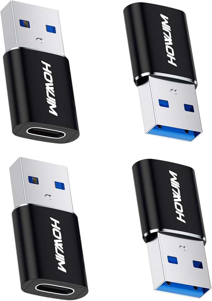 USB to USB C Adapter 4 Pack, USB C Female to USB3.0 Male OTG Adapter,Fast Charging 5Gbps Data Transfer for M-acBook Pad Phone 17/16/15 G-alaxy X-Peria Watch A-irpods M-agSafe Black