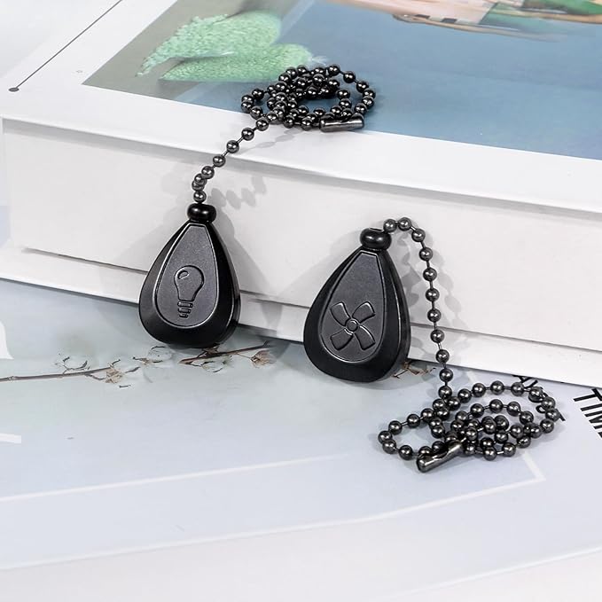 Black Ceiling Fan Pull Chain, 4Pcs 12 Inches Decorative Fan Pull Chain Ornaments Extension, 3mm Diameter Beaded Ball Fan Pull Chain Extender with Connector (4 Pack)