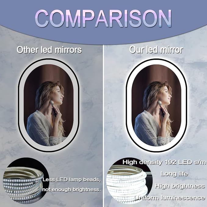 24 x 16 Inch Black Oval LED Vanity Mirror with Lights Smart Memory 3 Color Dimmable AntiFog Black Frame Oval Lighted Mirror for Bathroom Wall Horizontal Vertical Mount Ovals Light up Mirrors