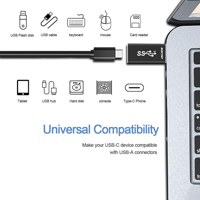 ELECTOP Updated USB to USB C Adapter (2 Pack), Support Double Sides10Gbps Charging & Data Transfer, USBC Female to A Male OTG Type C Converter for PC, Laptop, Charger, Power Bank, Quest Link