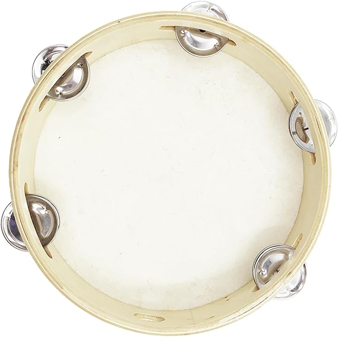 Tosnail 2 Pack 8" Wood Handheld Tambourine - Single Row 5 Pairs Jingles