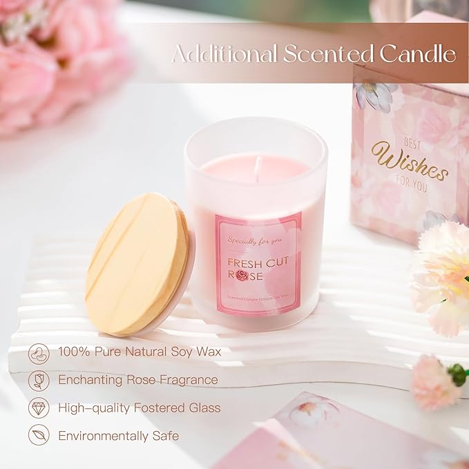 Mom Birthday Gifts for Women: Candle Warmer Lamp with Scented Candles Dimmable Pink Flower Wax Warmer with Timer Christmas Day Housewarming Gift