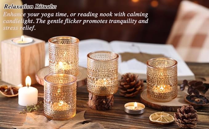 15Pcs Glass Votive Candle Holders, Gold Tea Light Candle Holders Vintage Fall Tealight Candle Holder Bulk for Autumn, Thanksgiving Table Centerpieces, Christmas Decor (Gold)