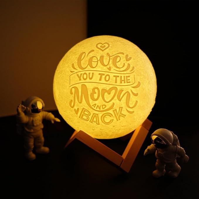 Mydethun Engraved Moon Lamp for Lover's Gift, 16 Colors Ideal Gift for Women, Wife, Birthday, White Elephant Gift, and Home Decor Piece, with Remote Control and Wooden Base, 5.9 inch