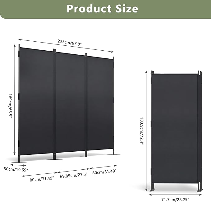 JAXPETY 2PCS Room Divider Panel 6ft Tall Privacy Screen for Room Separation, Folding and Portable Office Wall Dividers 88" W x 73" H