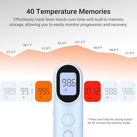 iHealth Infrared Digital Thermometer for Adults and Kids, Baby Thermometer with 3-in-1 Mode & 3-Color Prompt, Fever Alarm & Silent Mode, Forehead & Object Detection, 40 Memory Storages, PT9L, Blue