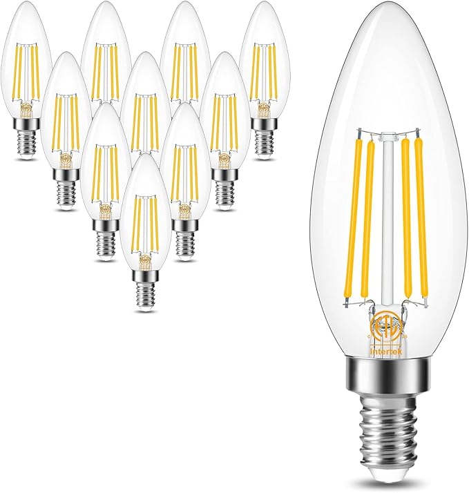 Cotanic E12 LED Bulb Dimmable 3000K Soft White, LED Candelabra Bulbs 60Watt Equivalent, Small Base Type B Light Bulbs, Candle Shape Chandelier Light Bulbs Clear Glass, 600LM, 10 Pack