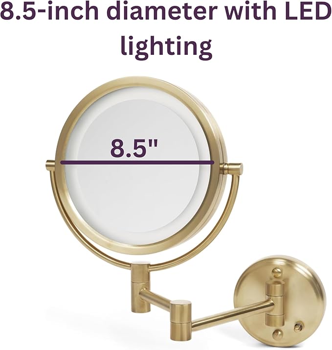 JERDON Wall-Mounted Makeup Mirror with Lights - Direct-Wired Lighted Makeup Mirror with 8X Magnification & Gold Finish - Model HL88BGLD