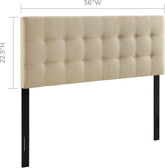 Modway Emily Tufted Button Linen Fabric Upholstered Full Headboard in Beige