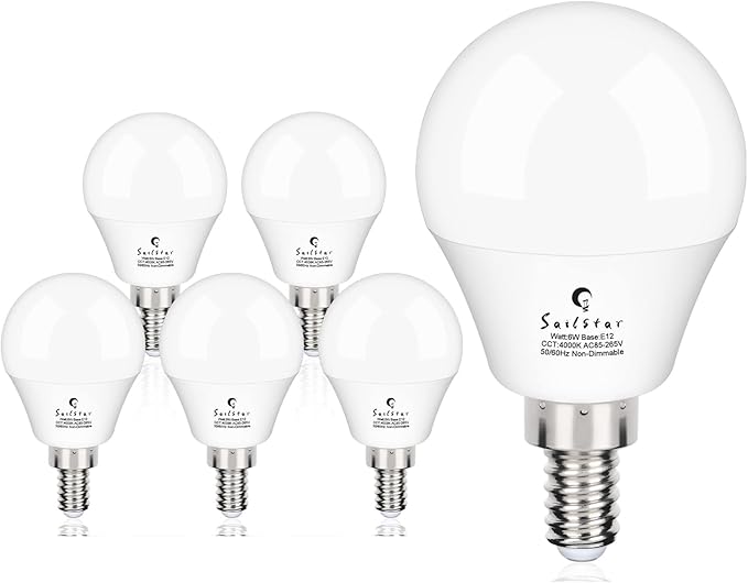 Sailstar Ceiling Fan Light Bulbs, E12 LED Bulb 60W Equivalent, Neutral White 4000K, 600 Lumens, A15 Small Candelabra Base LED Light Bulbs 6W, CRI 85, Non-dimmable, Pack of 6