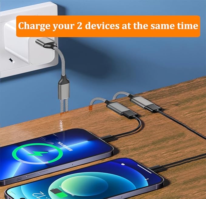 USB Male to Dual USB-C Female Splitter Cable, USB Splitter Y Cable, Dual Double Port Extender Hub, Type-C Adapter, Data & Charger Power, for Smartphone, Laptop, Tablet, PC, Car, Xbox