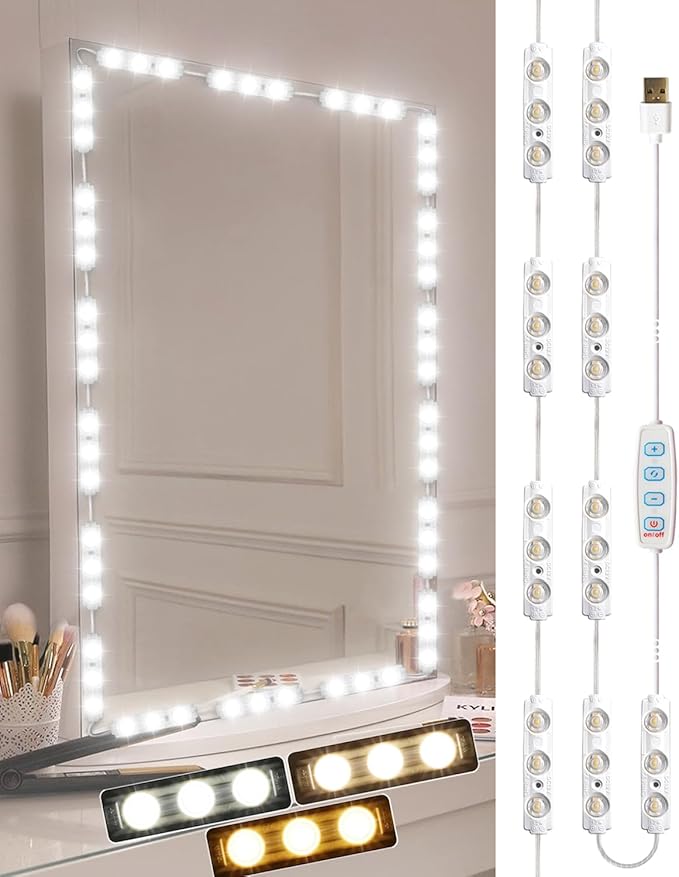 Vanity Lights for Mirror LED Makeup Light Strip with 3 Color Temperature Lighting Modes and Dimmable Stick on Vanity Bathroom Mirror,Ultra Bright (Mirror Not Included)