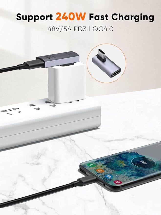 CableCreation 90 Degree USB C Adapter 2 Pack, Right Angle USB C Male to Female Adapter 40Gbps 240W Compatible with Steam Deck, ROG Ally, Switch, Notebook, PC, Tablet, Phone and More, Middle Angle