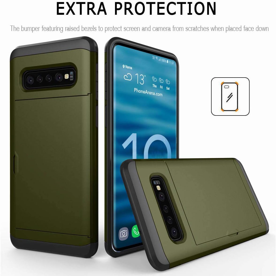 Galaxy S10 Plus Case, Ultra-Thin Shockproof Hard Back Silicone Dual Layer Protective Case with Card Holder