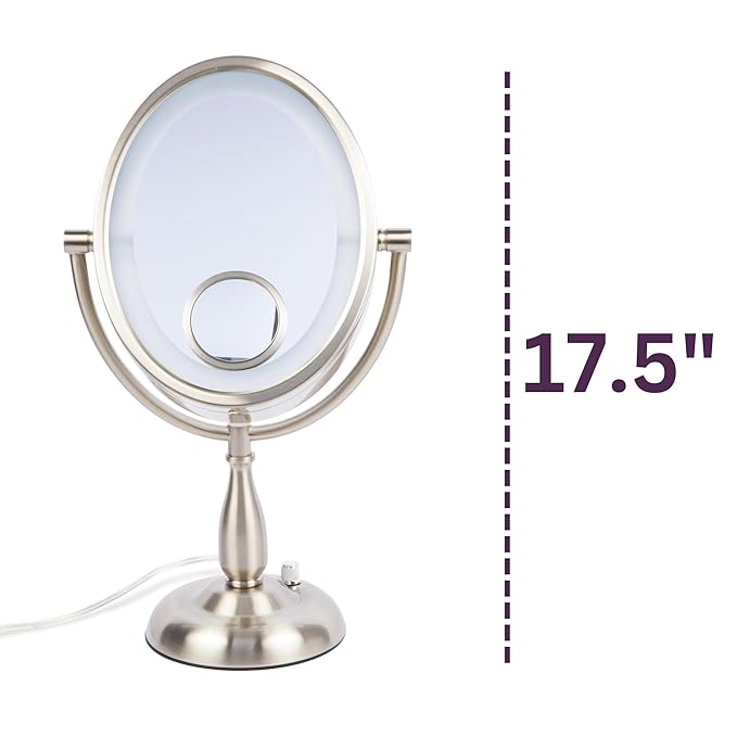 JERDON Lighted Makeup Mirror with 10X-1X Magnification & 15X Spot Mirror - Nickel Finish - Model HL9510NL