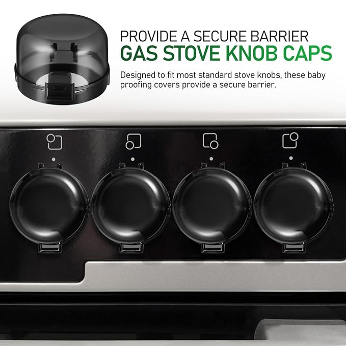 5pcs Stove Knob Cover: 3.5in Child Proofing Cover Knob Easy Install for Kitchen Stove Locks Door Child Proof Clear Plastic Black