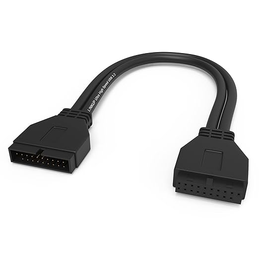 LINKUP - USB 3.2 Gen 2 (USB 3.1) Internal Adapter 20-Pin Motherboard Header Male to Female 10Gbps for PC USB-A Ports - Straight Type - Black 24cm