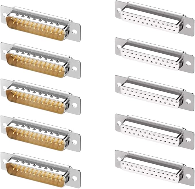 10PCS DB25 RS232 D-SUB Serial Solder Cup Connectors, Gold Plated Joints RS232 Serial Port 25 Pin D Sub Couplers