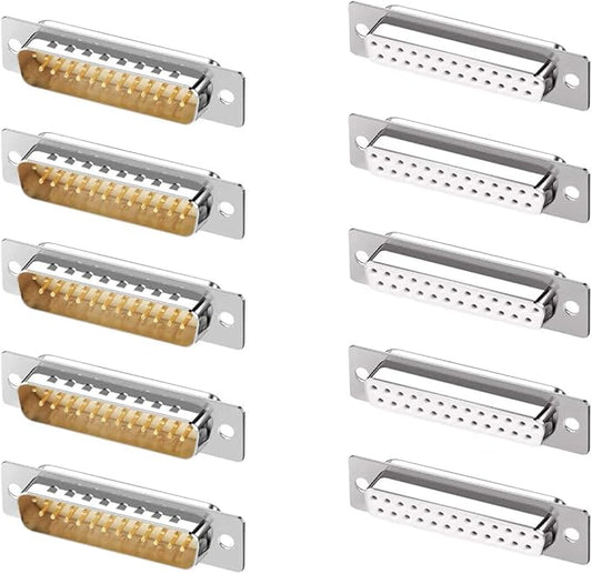 10PCS DB25 RS232 D-SUB Serial Solder Cup Connectors, Gold Plated Joints RS232 Serial Port 25 Pin D Sub Couplers