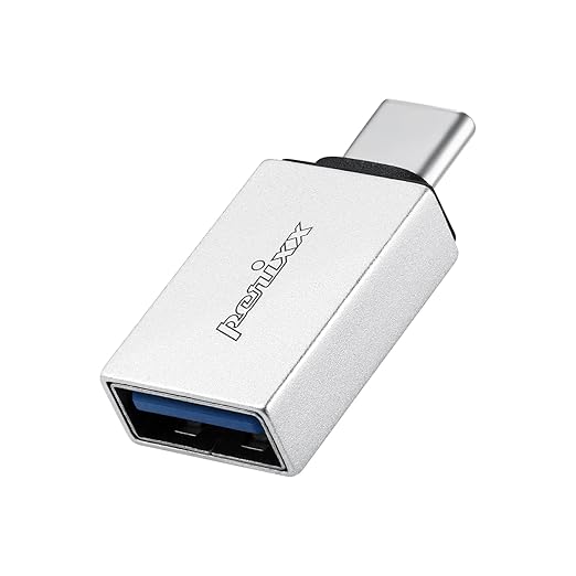 Perixx PERIPRO-404 USB C Male to USB A Female Adapter - USB 3.0 Spec for Smartphone, Tablets, Laptop, and Desktops Computer - Silver (11765)