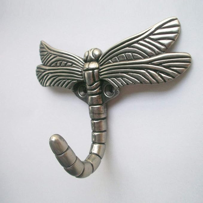 2pcs Dragonfly Coat Hooks Decorative Creativity Wall Mounted Hanger Hook for Home Handbag Key Towel Bathrobe (Ancient Silver)