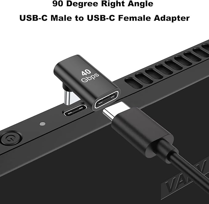 AreMe 90 Degree USB-C Male to Female Adapter, 2 Pack Right Angle 100W Type-C Adapter Extender for Steam Deck, ROG Ally, Switch, Notebook Computers, Tablet and Mobile Phones (Black)