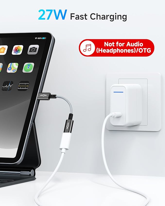 MFi Certified USB C to Lightning Adapter 2 Pack,27W PD Fast Charging & Data Sync Cable Adapter,Type C Female to Lightning Male Charger Converter for iPhone 14/13/12/11,iPad,AirPods - Not for Audio/OTG