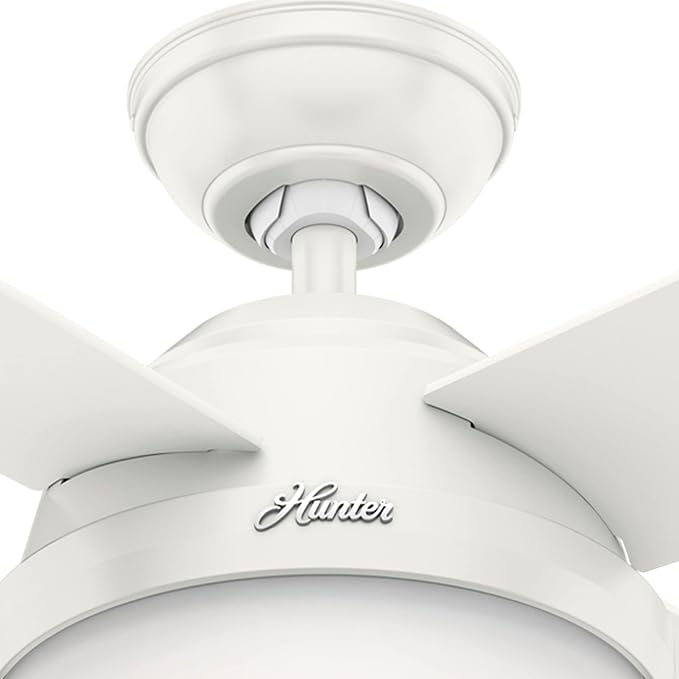 Hunter 44 inch Indoor Ceiling Fan with LED Light and Remote Control - White Modern Ceiling Fan, Standard Mount, 4 Blades, For Bedroom, Living Room, or Kitchen - Dempsey 59246, Fresh White