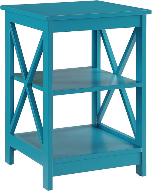 Convenience Concepts Oxford End Table 15.75" - Modern Living Room Table with Storage Shelves, Transitional Nightstand Side Table for Home Decor and Display, Blue