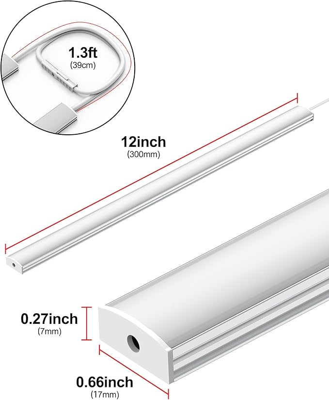 Plug-in Under Cabinet Lighting, Dimmable Counter Lights for Kitchen, 2pcs 12 Inch, Cold White 6000K Linkable USB Led Closet Light, Wired Indoor Night Lights Bar for Desk, Sink,Workbench