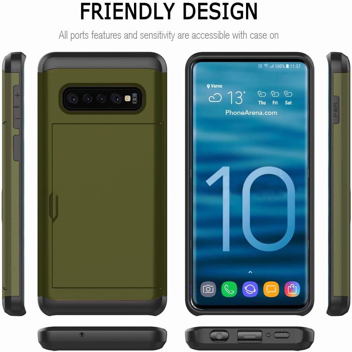Galaxy S10 Plus Case, Ultra-Thin Shockproof Hard Back Silicone Dual Layer Protective Case with Card Holder