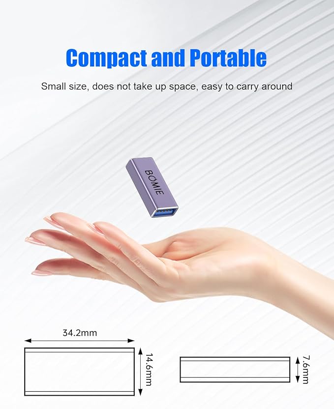 BOMIE USB Female to Female Adapter 4 Pack, USB 3.0 Type-A Female to Female Extension Adapter Connector, 5Gbps Data Transfer and Charging for Connecting Extension Two USB-A Male Ends Cable Purple