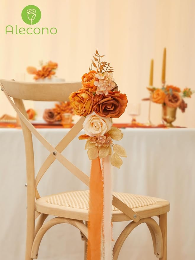 Alecono Artificial Flowers, Orange Fake Flowers for DIY Fall Wedding Bouquets, Wedding Cake Flowers for Table Centerpieces Baby Shower Birthday Party Home Decorations