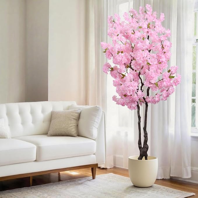 Faux Cherry Blossoms Tree Pink 6FT Artificial Cherry Blossom Tree Beautiful Flowering Trees for Home Decor
