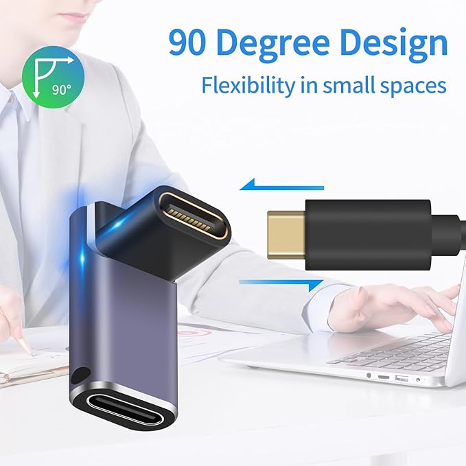 USB C 90 degree, Right Angle Adapter, Female to Female Adapter 240W PD, 40Gbps and 8K video]supports Thunderbolt 4/3 cable for laptops, tablets and phones (2 packs) (240w Up angle usb c adapter)