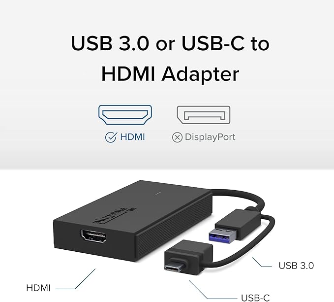 Plugable USB C to HDMI Adapter, Universal Video Graphics Adapter for USB 3.0 and USB-C Macs and Windows, Extend an HDMI Monitor up to 1440p@60hz