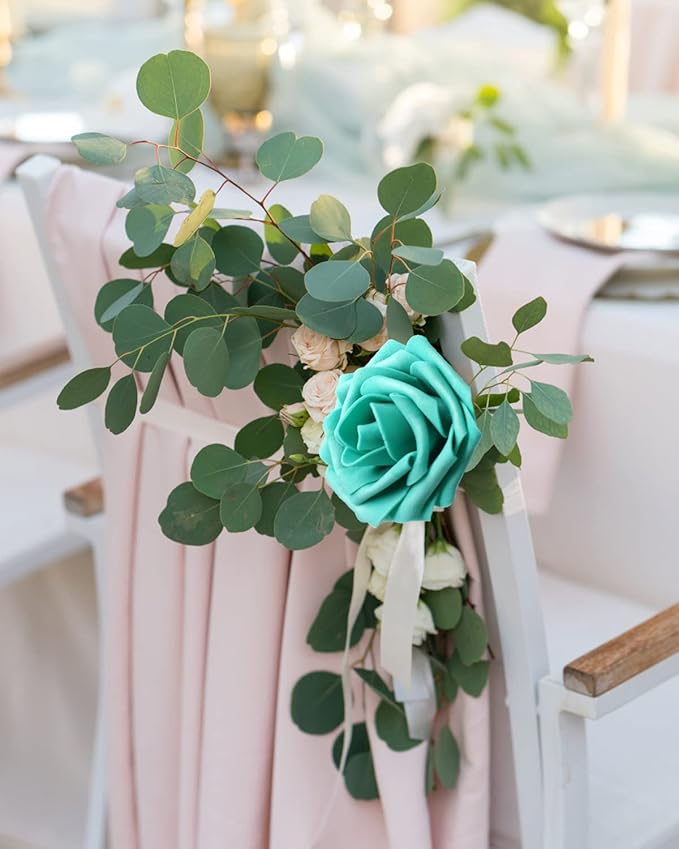 JOYLEX Artificial Flowers Realistic Roses, 50pcs Real Looking Fake Roses with Stem for DIY Wedding Bouquets Centerpieces Bridal Shower Party Home Romantic Decorations (50pcs, Dark Turquoise)